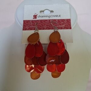 Charming Charlie Shell Teardrop Layered Dangle Orange Shades Of Autumn Earrings